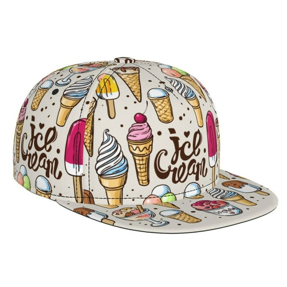 Hirioo Ice Cream for Baseball Cap Men Cap Flat Brim for Men Women Teens Adjustable Baseball Cap