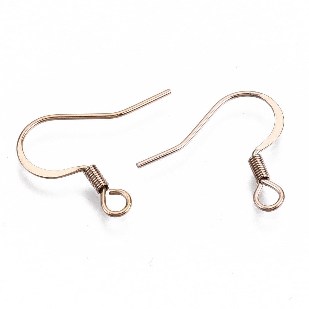 200pcs 304 Stainless Steel French Earring Hooks Flat Earring Hooks Ear Wire with Horizontal Loop Cadmium Free & Nickel Free & Lead Free Rose golden 17~19x18.5mm Hole: 2mm 21 Gauge Pin: 0.7mm