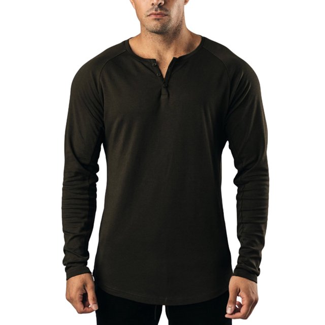 FAROOT Men's Spring Autumn Casual T-shirt Solid Color Long Sleeve Crewneck Button Down Shirt Tops