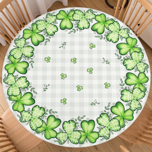 St. Patrick''s Day Round Fitted Tablecloth Best for 40"-44" Buffalo Plaid Table Cloth Green Shamrock Elastic Edge Waterproof Stain Resistant Washable Clover Table Cover for Party Picnic Indoor Decor
