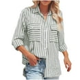 thumbnail image 3 of Dazajoo Button Down Striped Shirts for Women Lightweight Long Sleeve Lapel Blouses with Pocket 2024 Fall Casual Loose Classic Tees Weekly Sale,Green,M, 3 of 4