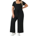 thumbnail image 1 of Conjunto de dos piezas para mujer de tallas grandes Agnes Orinda, con escote cuadrado, mangas cortas y pantalones, ajuste casual, talla 2X, color negro, 1 of 6