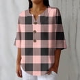 thumbnail image 4 of ASDFVBKG Womens Linen Shirts,3/4 Length Sleeve V-Neck T-Shirts Trendy Retro Striped Printed Tops Relaxed Fit Loose Fit Soft Tee Tops Pink L, 4 of 4