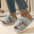 thumbnail image 4 of Willtoo Women's Fuzzy Slippers Open Toe Cross Band Slippers Memory Foam House Slippers for Women Light Gray 9 Wide, 4 of 5
