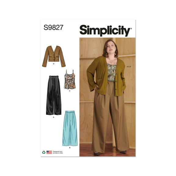 Simplicity Sewing Pattern 9827 -Women's Pants in Two Lengths, Camisole and Cardigan, Size: W2 (20W-22W-24W-26W-28W)