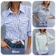 thumbnail image 4 of Blusa a rayas de manga larga para mujer, bolsillos con botones, camisa casual vintage con puños Abanopi Azul/Medio, 4 of 7