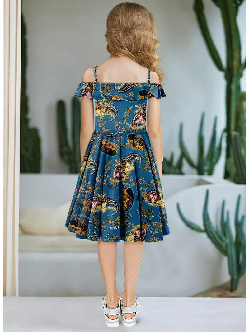 KISSMODA Girls Dress Casual Round Neck A Line Ruffle Sleeve Knee Length  Dresses 4-13 Years - Walmart.com