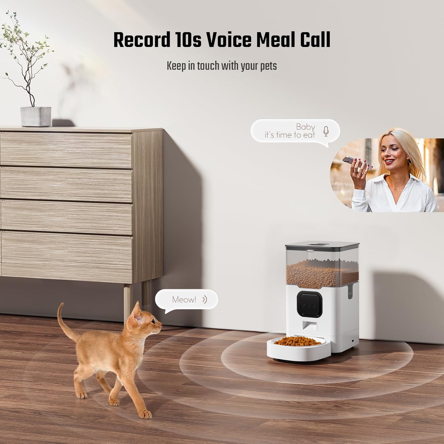 BN-LINK Automatic Cat Feeder 4L WIFI, 2.4G WiFi Timed Pet Feeder Cat Food Dispenser, 4L Automatic Cat Food Dispenser for Small Pets Indoor, White