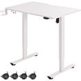 thumbnail image 1 of Petit Bureau Debout avec Roulettes, Bureaux Électriques à Hauteur Réglable 35 Pouces x 24 Pouces en Pièce Complète, Poste de Travail Roulant Assis-Debout avec Porte-Gobelet, Crochet, Cadre Blanc et Dessus de Table, 1 of 5