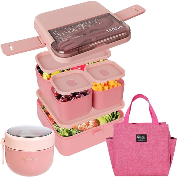 Premium Picks Double-Layer Multi-Compartment Bento Box Set: Lunch Box With OatCup and Lunch Bag For School, Office, Outdoor Picnics, Food Storage Container, Kitchen Accessories.Back-to-school Gift.PI