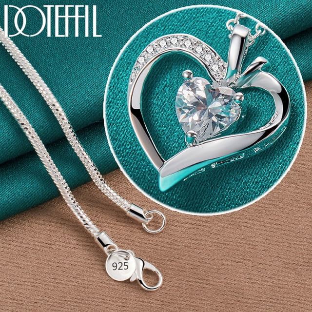 Deng-collar con colgante de corazón de circón AAA para mujer, de Plata de Ley 925, cadena de 16-30 pulgadas, joyería de compromiso de boda
