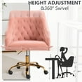 thumbnail image 5 of Velvet Home Office Desk Chair, Vanity Chair with Wheels Pretty Fancy Gold 360°Swivel Height Adjustable Office Chairs for Girls Home Offices, Bedrooms, Living Room (Pink), 5 of 9