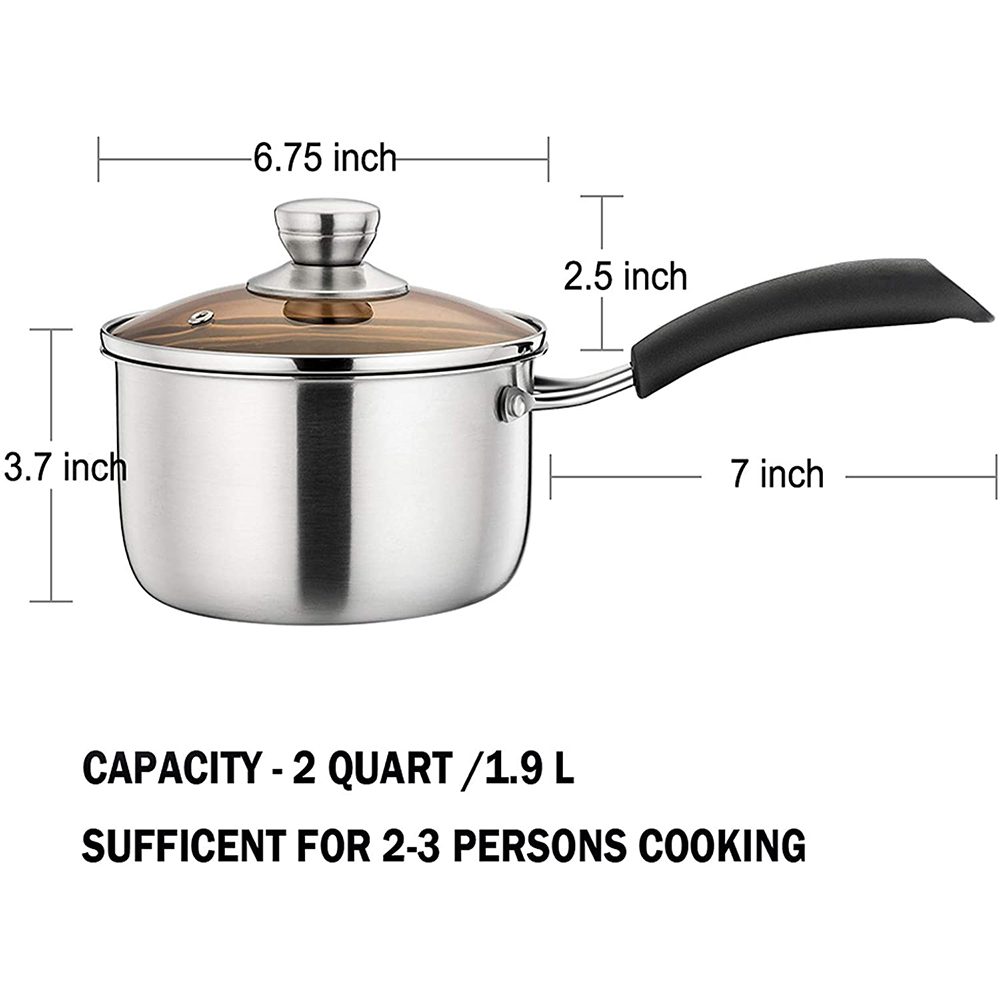Vesteel 2-Quart Stainless Steel Saucepan with Glass Lid photo 4