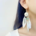 thumbnail image 2 of Boho Long Enamel Feather Dangle Drop Statement Stud Earring for Women Bohemian Ball Beaded Turquoise Tassel Dangling Link Piercing Fish Hook Earrings Ethnic Style Vintage Jhumka Jhumki Party, 2 of 12