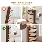 YOCWO Shoe Storage Cabinet with 3 Flip Doors for Entryway, Free Standing Linen Shoe Organizer with Open Shelf, Walnut