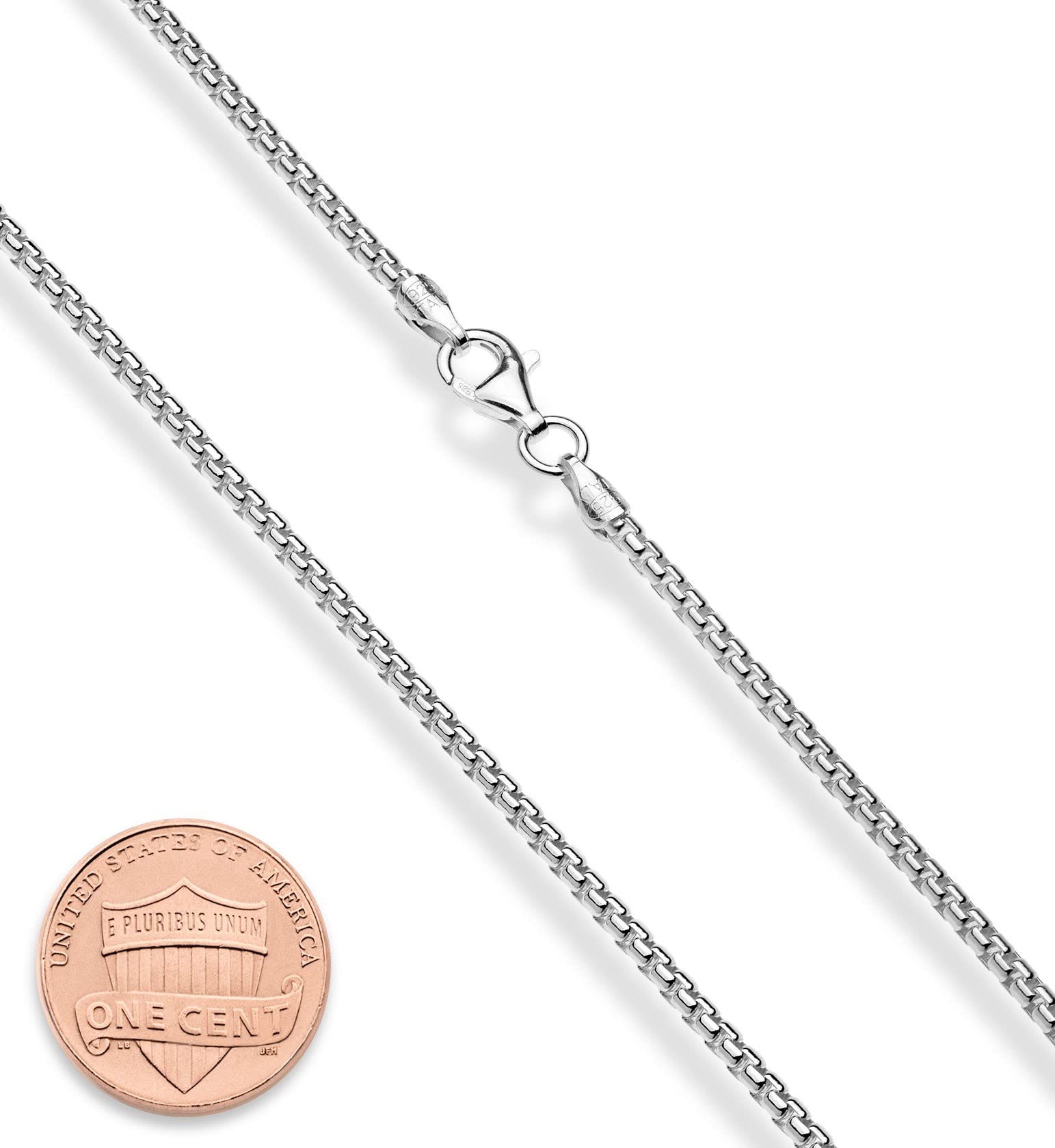 Miabella Italian 925 Sterling Silver Solid 2mm Round Box Chain Necklace for Women Men, Made in Italy (sterling silver, Length 18 Inches (women's average length))