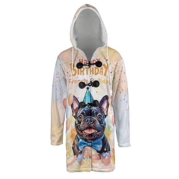 Watercolor French Bulldog Happy Birthday Celebration Balloons Gift Party All Over Print 3D Hooded Duffle Toggle Coat Dog Lover Gifts - 00028