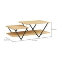 thumbnail image 5 of 48 Inch 2 Tier Top Coffee Table with Bottom Shelf, V Shape Black Metal Legs, Light Maple Wood, 5 of 7