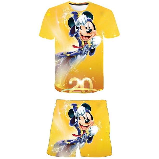 Conjuntos de ropa de Mickey Mouse para niños de verano, ropa de Mickey para niños, camiseta de moda para niños + Pantalones cortos, trajes de 2 uds, chándales de dibujos animados 12T Gao Jinjia LED