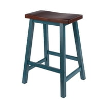 Winsome Satori Saddle Seat Counter Stool, Rustic Teal and Walnut Finish