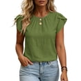 thumbnail image 5 of Women's Linen Tops Ihhxva Crew Neck Short Sleeve 2-in-1 Pleated Stretchable Cotton-Linen Flutter Sleeves Lightweight Casual Tunic Top S-3XL, 5 of 9
