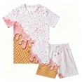 thumbnail image 4 of WhouRiu Boys Girls Summer Casual Outfits Kids Unisex Short Sleeve Ice Cream Graphic Tees Shorts Sets, 4 of 5