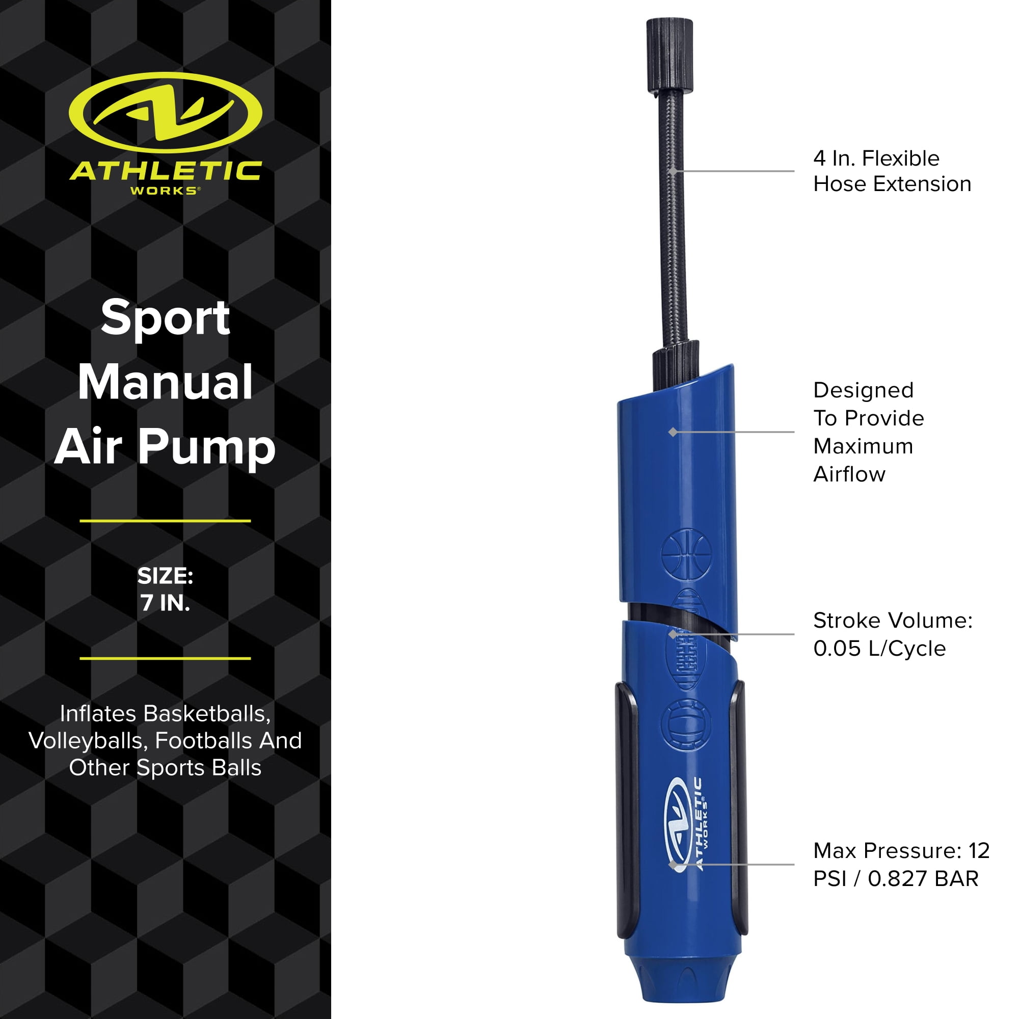 Athletic Works 7" Sport Manual Plastic Air Pump, Blue