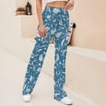 thumbnail image 4 of White Floral Blue Paisley Pattern Women's Wide Leg Pants High Waist Adjustable Knot Loose Casual Trousers Business Work Casual Pants, 4 of 8