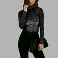 thumbnail image 4 of Roncen Womens Slim Fit Velvet Burnout Top Cowl Neck Long Sleeve See Through Shirt Blouses Tops, 4 of 8