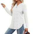thumbnail image 4 of Ahdbta Long Sleeve Henley Shirts for Women Button V-Neck Fall Tunic Tops Loose Fit Dressy Crewneck Pullover Sweaters with Curved Hem, 4 of 7