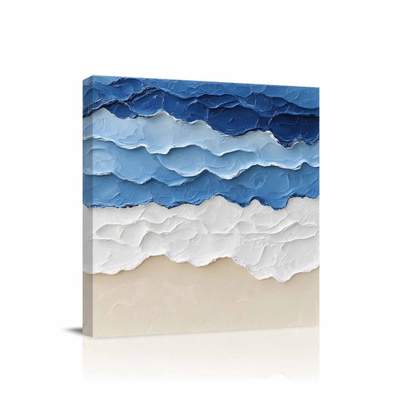 Abstract Beach Wave Canvas Wall Art, Watercolor Blue Modern Art Framed Wall Decor Modern Artwork Prints Painting for Living Room, Bedroom, Kitchen & Cafe Decor 28x28 Inch