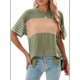thumbnail image 3 of Blusa Informal de Verano 2025 con Cuello Redondo y Rayas en Bloques de Color para Mujer, Talla Grande, Verde, Talla XL, 3 of 9