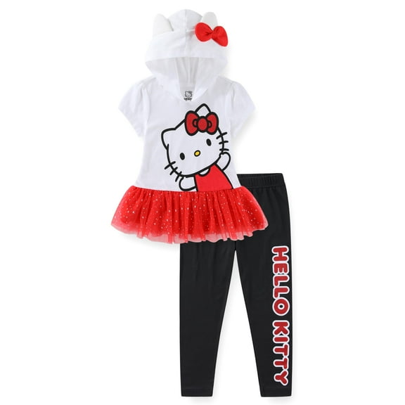 Hello Kitty Sanrio Cosplay Hooded Shirt with Tulle and Legging Pants Set (Girls), 2 Piece Set, Sizes 3T-12