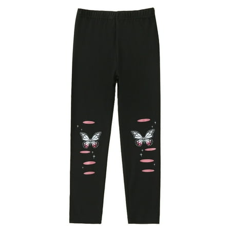 BULLPIANO Toddler Girls Casual High Waisted Butterfly Print Straight Leg Denim Long Pants with Pocket 1-6T