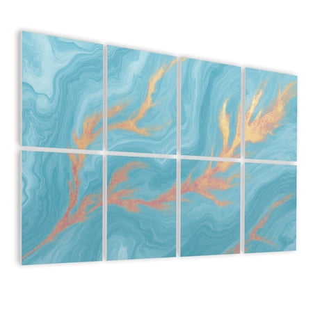 Marble 8 Pack Art Acoustic Panels Sound Absorbing Marbled blue abstract golden sequins Liquid marble Decorative Soundproof Wall Panels Self Adhesive for Nursery Game Room Bedroom 48 x32