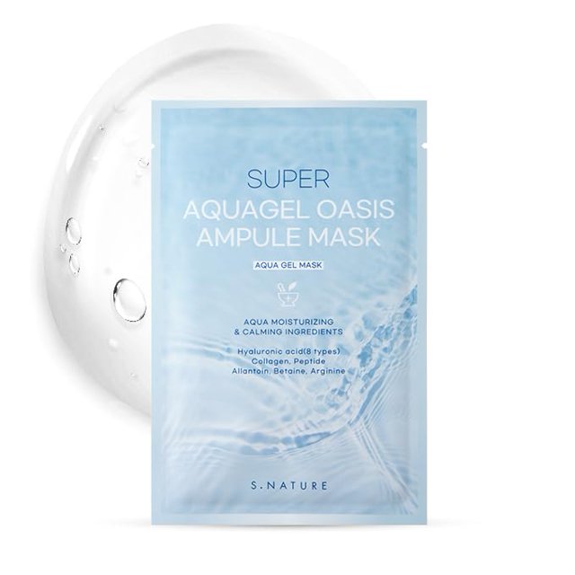 MASCARILLA AMPOLLA SUPER AQUAGEL OASIS S.NATURE | Cuidado hidratante y calmante para imperfecciones | Ácido Hialurónico Alantoína | Mascarilla facial coreana (5 unidades (paquete de 1)