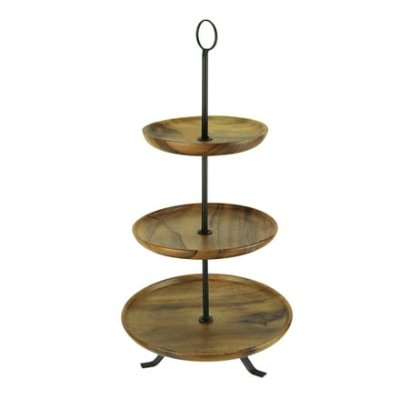 Rustic Round Wood Standing 3 Tiered Serving Tray - Walmart.com