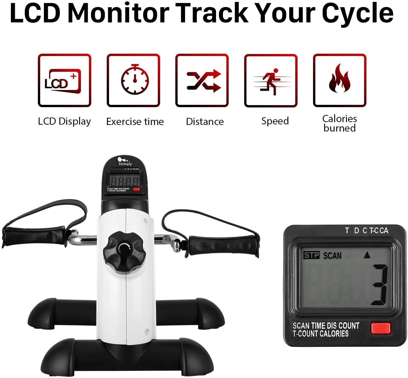 Himaly Under Desk Exercise Bike , Portable Pedal Exerciser with LCD Display for Home Office, 240 lbs Capacity, White