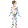 thumbnail image 6 of FORMRS Long Sleeve Top and Pants Pajama Set for Niños 2-Piece Sleepwear, Sizes 18M-8Y, Pink Hand Drawn Sailboats, 6 of 6