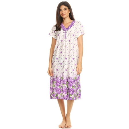 811 Womens Nightgown Sleepwear Woman Short Sleeve Sleep Dress Nightshirt Purple