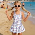 thumbnail image 3 of COEQINE Soft Stretchy Girls One Piece Swimsuit, Tank Neck Tankini Style with Full Coverage Skirt and Wide Straps, Beach Bathing Suit for Girls 12-13 Years, Purple Starfish Seashell Wave, 3 of 8
