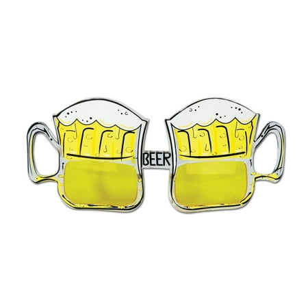 Pack of 6 Yellow and White Beer Mug Fanci-Frame Eyeglass Party Favor Costume Accessories