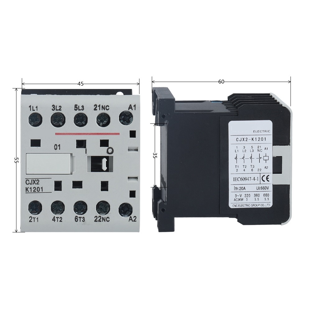 CJX2-K Din Rail 220V Mini AC Contactor 3P 3main 1NO/3main 1NC Coil Voltage 50/60Hz 6A 9A 12A