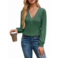 thumbnail image 3 of Women'S Multi-Layered V-Neck Solid Color Long Sleeved T-Shirt Casual Blouses Top Green M, 3 of 9
