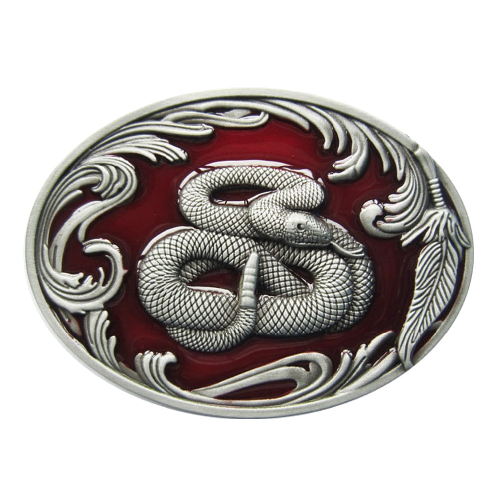 Vintage Style Red Enamel Wildlife Snake Western Oval Belt Buckle