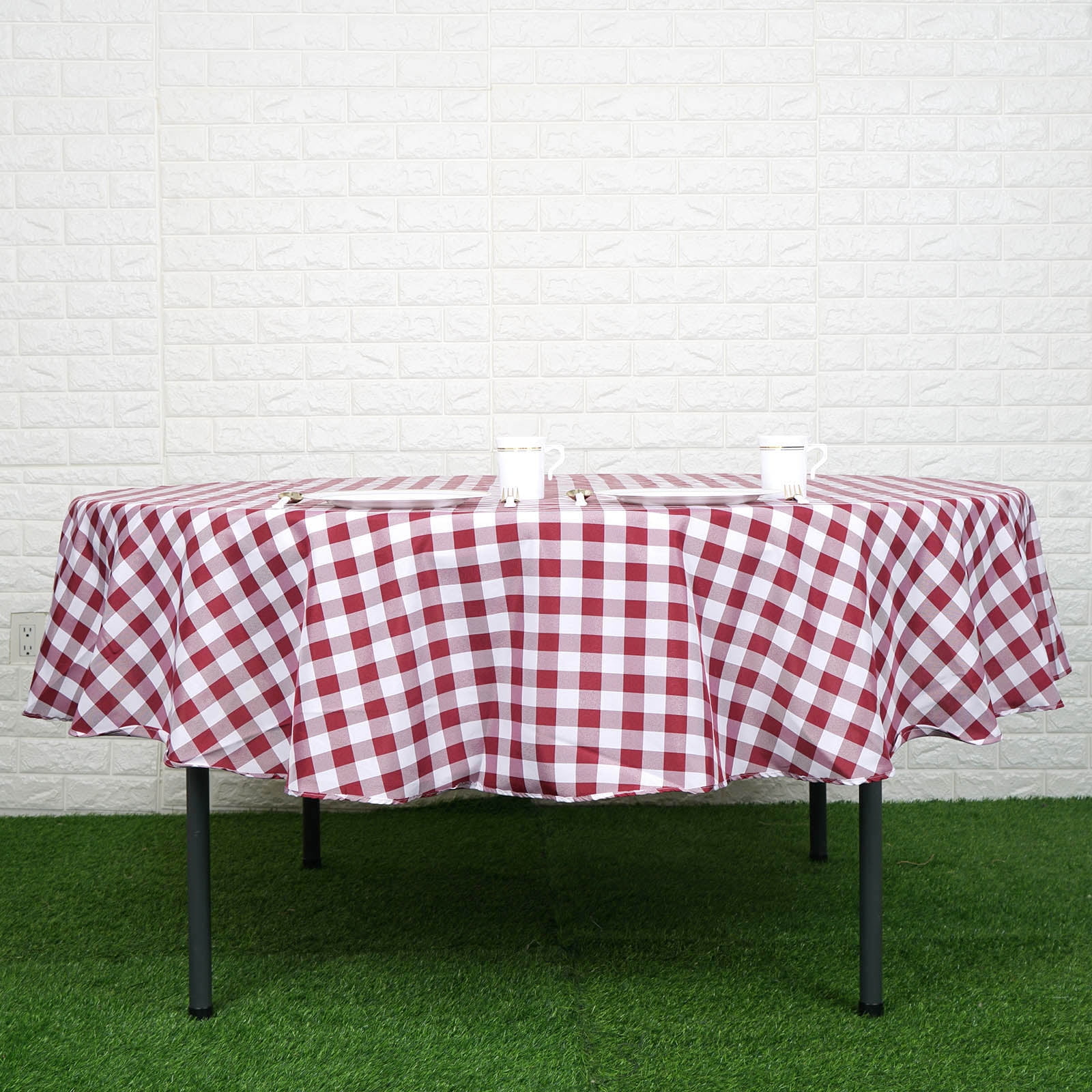 Gingham Plastic Temporary Disposable Check Table Cover Cloth Outdoor Picnic LE 