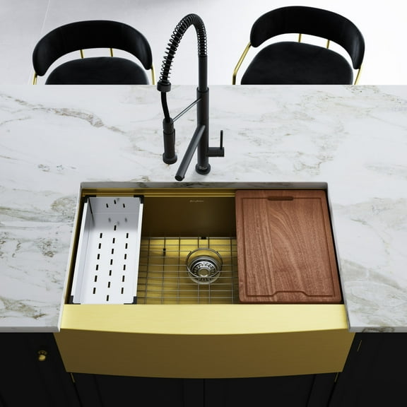 Swiss Madison Stainless Steel, Single Basin, Farmhouse Kitchen Workstation Sink with Apron