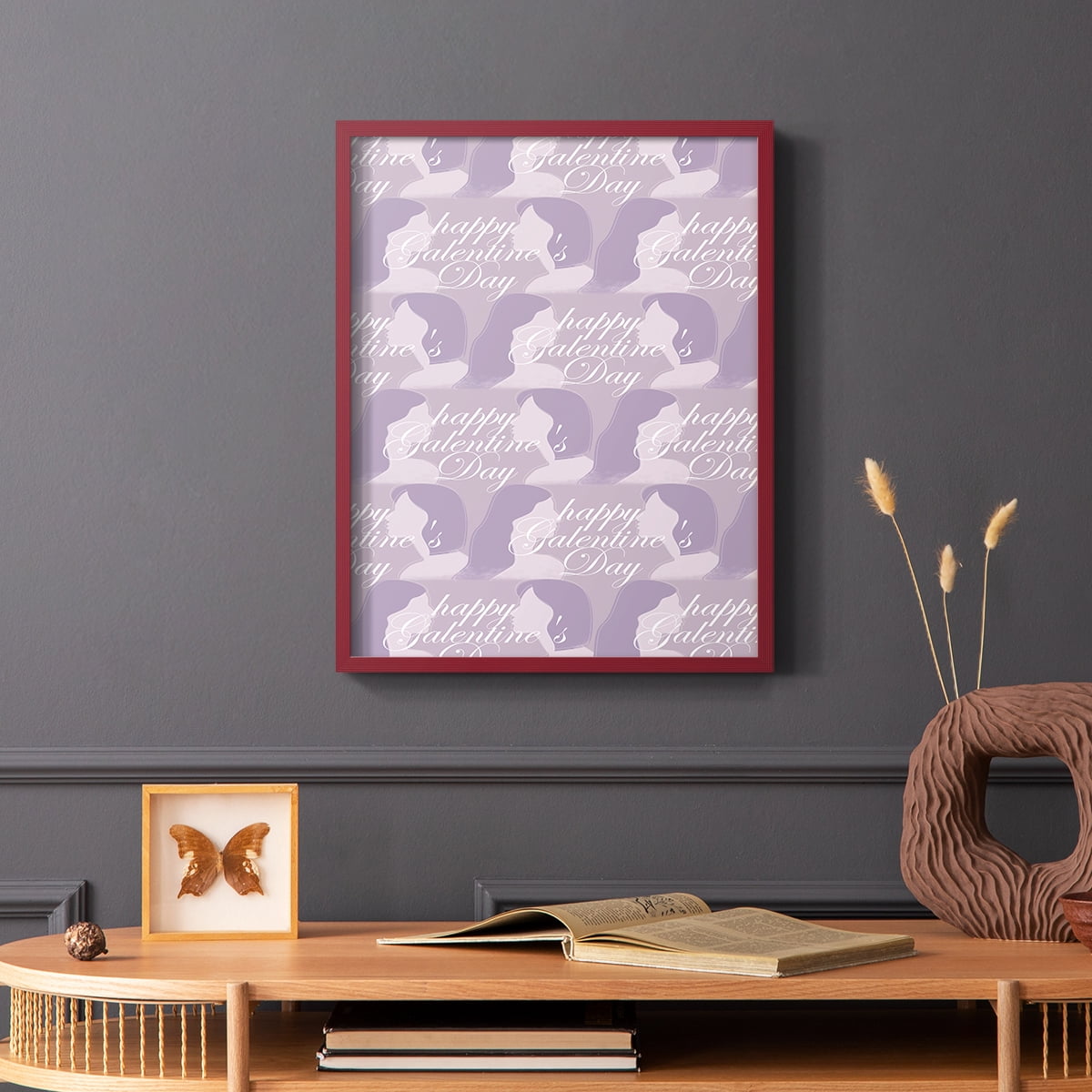 Happy Galentine's Day Collection E Framed Print in Red Solid Wood Framed Print No Nail Hanging