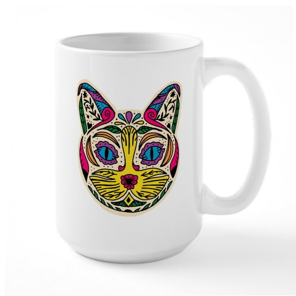 CafePress - Multicolored Cat - 15 oz Ceramic Large White Novelty Mug