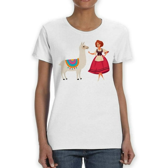 Llama And A Woman T-Shirt Women -SPIdeals Designs, Female 5X-Large